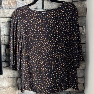 H&M Black Floral Long Sleeve Boatneck Top